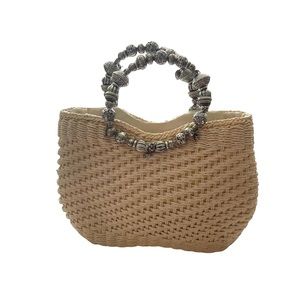 Cappelli Straworld Weaved Cream Straw purse bag with Metal Decorative ha…